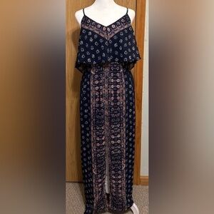 Express Navy Floral Print Spaghetti-Strap Cami with Rust Trim